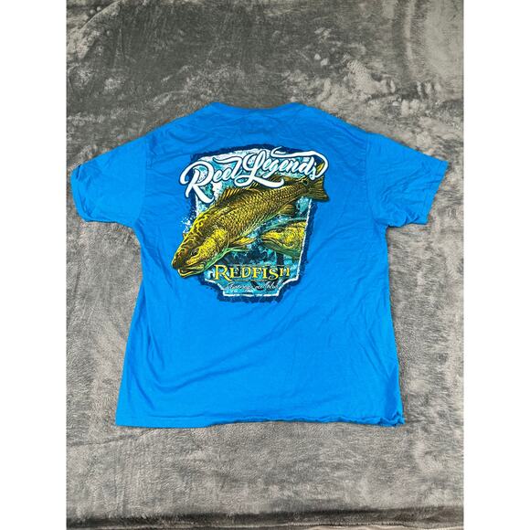 Men's Reel Legends Blue T-Shirt Yellow Fish Logo Performance Crew Neck L Exc - Picture 6 of 10